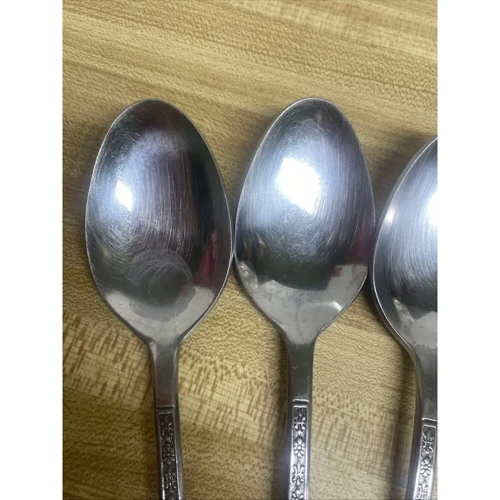 Set (4) Interpur FLORENZ Stainless 8 Petal Black Textured Flatware Korea Spoons